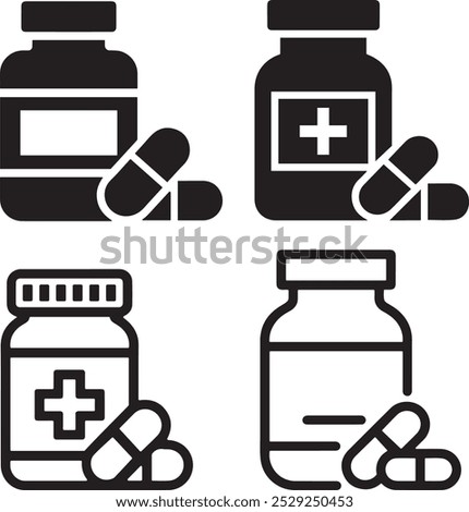 Pill Bottle Vector Icon Set.