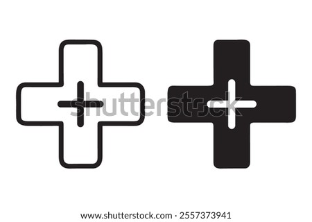 Medical Cross outline and black filled icon set. Vector illustration.