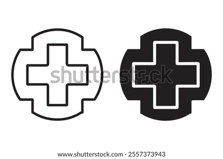 Medical Cross outline and black filled icon set. Vector illustration.