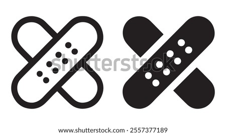 Bandage outline and black filled icon set. Vector illustration.