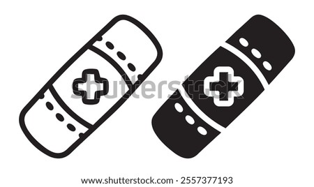 Bandage outline and black filled icon set. Vector illustration.