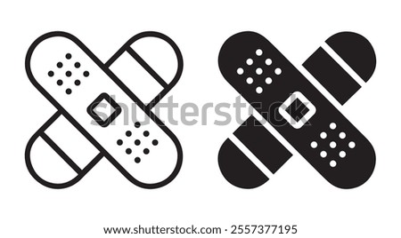 Bandage outline and black filled icon set. Vector illustration.