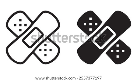 Bandage outline and black filled icon set. Vector illustration.