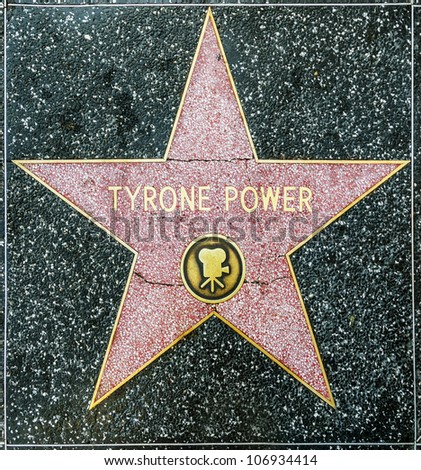 HOLLYWOOD - JUNE 26: Tyrone Power\'s star on Hollywood Walk of Fame on June 26, 2012 in Hollywood, California. This star is located on Hollywood Blvd. and is one of 2400 celebrity stars.