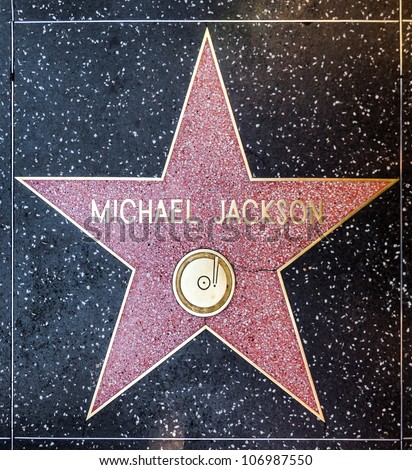 HOLLYWOOD - JUNE 26: Michael Jackson\'s star on Hollywood Walk of Fame on June 26, 2012 in Hollywood, California. This star is located on Hollywood Blvd. and is one of 2400 celebrity stars.