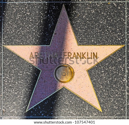 HOLLYWOOD - JUNE 24: Aretha Franklin\'s star on Hollywood Walk of Fame on June 24, 2012 in Hollywood, California. This star is located on Hollywood Blvd. and is one of 2400 celebrity stars.