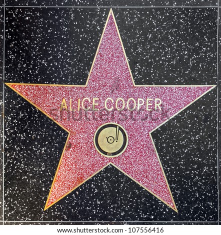 HOLLYWOOD - JUNE 26: Alice Cooper\'s star on Hollywood Walk of Fame on June 26, 2012 in Hollywood, California. This star is located on Hollywood Blvd. and is one of 2400 celebrity stars.