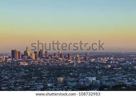 view to downtown Los Angeles in the late afternoon from Griffith Park