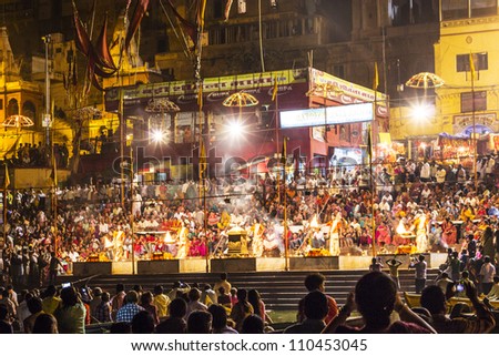 VARANASI - INDIA, MAY 4: Hindu people celebrate the ritual washing in the river Ganga in the holy city of Varanasi. The holy ritual of washing is held every day on May 4,2012 in Varanasi, India.