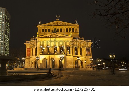 FRANKFURT -  FEB 5: Alte Oper at night on February 5, 2013 in Frankfurt, Germany. Alte Oper is a concert hall built in the 1970s on the site of and resembling the old Opera House destroyed in WWII.