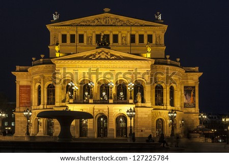 FRANKFURT -  FEB 5: Alte Oper at night on February 5, 2013 in Frankfurt, Germany. Alte Oper is a concert hall built in the 1970s on the site of and resembling the old Opera House destroyed in WWII.