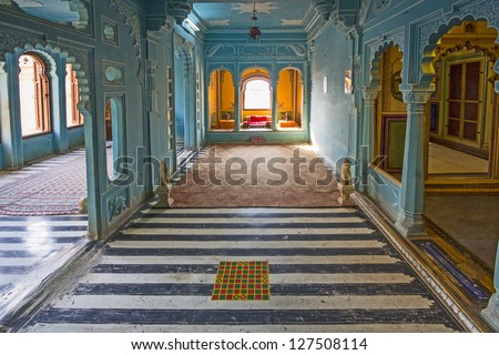 UDAIPUR, INDIA - OCT 21: inside the City Palace on Oct 21,2012 in Udaipur, India. The fort was built 1559  by Udai Singh. The palace belongs to the Mewar Trust, the income is used for social projects.