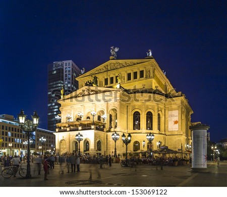 FRANKFURT - SEP 5: Alte Oper at night on September 5, 2013 in Frankfurt, Germany. Alte Oper is a concert hall built in the 1970s on the site of and resembling the old Opera House destroyed in WWII.