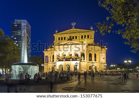 FRANKFURT - SEPT 5: Alte Oper at night on September 5, 2013 in Frankfurt, Germany. Alte Oper is a concert hall built in the 1970s on the site of and resembling the old Opera House destroyed in WWII.