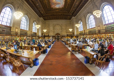 NEW YORK CITY - JULY 10: people study in the New York Public Library on July 10, 2010 in Manhattan, New York City. New York Public Library is the third largest public library in North America.