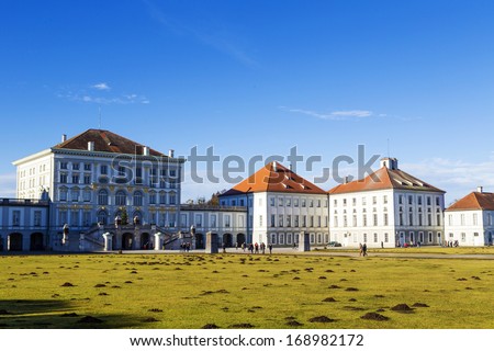 MUNICH, GERMANY - DEC 28: Unidentified people at Nymphenburg Palace, the summer residence of the Bavarian kings, in Munich, Germany on DEC 28, 2013. This palace welcomes 300,000 visitors per year.
