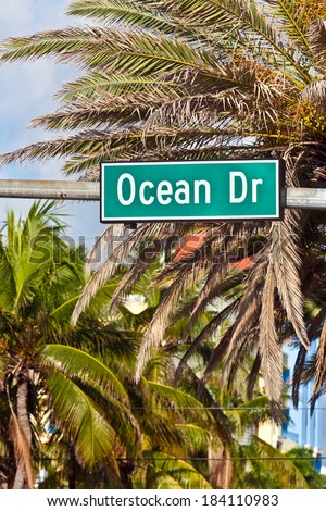 ocean drive sign in South Beach, the famous art deco street in Miami