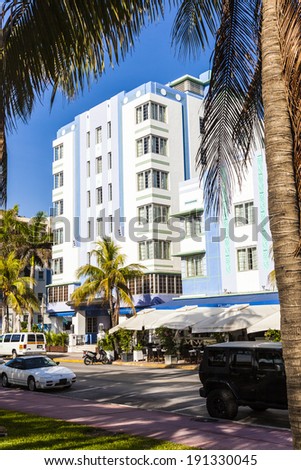MIAMI, USA - JULY 31: midday view at Ocean drive on July 31, 2010 in Miami, Florida. Art Deco architecture in South Beach is one of the main tourist attractions in Miami.