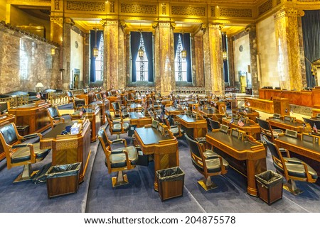 Baton Rouge, USA - July 13:  the house of chambers in Louisiana State Capitol on July 13,2013 in Baton Rouge, USA. The New State Capitol was build in 1930 and is still in use by Louisianan politician.