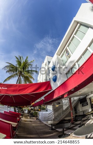 MIAMI, USA - AUG 20, 2014: Johnny Rockets at ocean drive 728 in Miami, USA. It is a famous Scarface film location for b.e. Fun with a chainsaw.