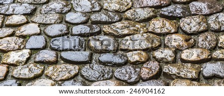 wet old historic cobble stone road