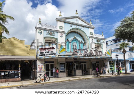 KEY WEST, USA - AUG 26, 2014: Key West cinema theater Strand in Key West, Florida, USA, It is a historic cinema but still in use.