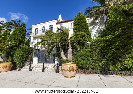 MIAMI, USA - AUG 5, 2013: Versace mansion. In 1997 the world gasped as Gianni Versace was shot to death on the doorstep of his Miami South Beach mansion in Miami, USA.