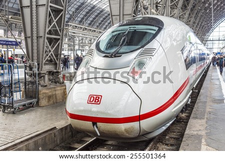 FRANKFURT, GERMANY - FEB 24, 2015: Inside the Frankfurt central station in Frankfurt, Germany. With about 350.000 passengers per day its the most frequented railway station in Germany.