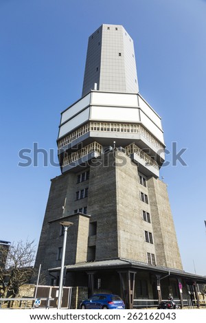 SCHMITTEN, GERMANY - MAR 20, 2014: radio and TV station at Mount Grosser Feldberg  in Schmitten, Germany. The tower was build in 1937 and serves since then as TV and radio transmitter.