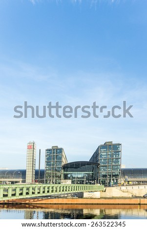 BERLIN, GERMANY  - OCT 28, 2014 : The main railway station of Berlin -Hauptbahnhof - Lehrter Bahnhof - with river Spree in Berlin, Germany.
