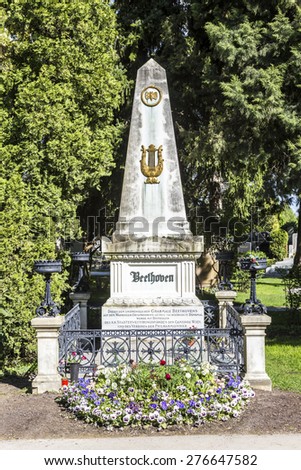 VIENNA, AUSTRIA - APR 26, 2015: Last Resting Place of composer Ludwig van Beethoven Grave at the Vienna Central Cemetery in Vienna, Austria.