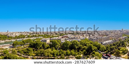 skyline of Paris from la tour Eiffel under blue sky