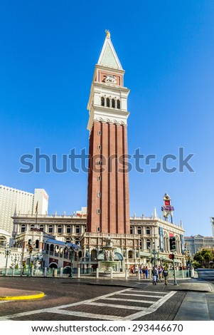 LAS VEGAS - JUNE 15, 2012: The Venetian Resort Hotel & Casino. The resort opened on May 3, 1999 with flutter of white doves, sounding trumpets, singing gondoliers and actress Sophia Loren.