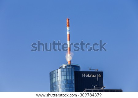 FRANKFURT, GERMANY - FEB 28, 2015: Top of the Main Tower skyscraper in the city of Frankfurt Main in Frankfurt, Hesse, Germany