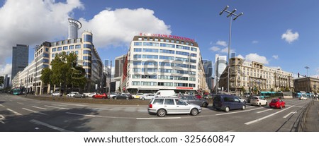 FRANKFURT, GERMANY- OCT 9, 2015: downtown street view near main station in Frankfurt, Germany. It's the largest city in the German state of Hessen and the fifth-largest city in Germany