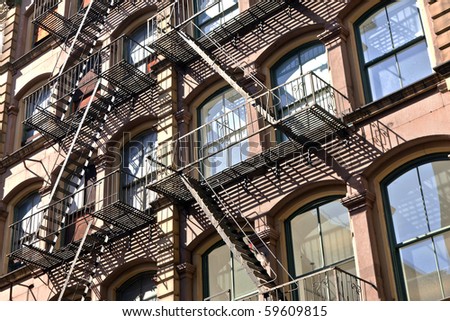 fire ladder at old houses downtown in New York