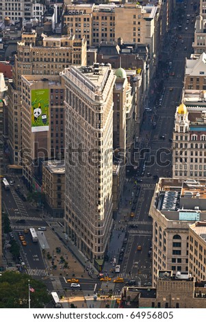 NEW YORK, USA - JULY 11: Facade of the Flatiron building late afternoon in sun on July 11,2010 in New York, USA.