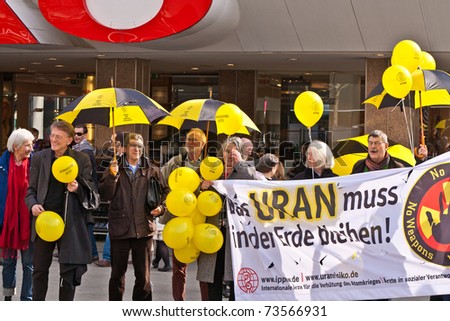 FRANKFURT, GERMANY - MARCH 12: People demonstrate for shutting down the German nuclear power plants  on March 12, 2010 in Frankfurt, Germany.