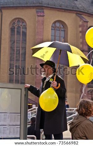FRANKFURT, GERMANY - MARCH 12: People demonstrate for shutting down the German nuclear power plants  on March 12, 2010 in Frankfurt, Germany.