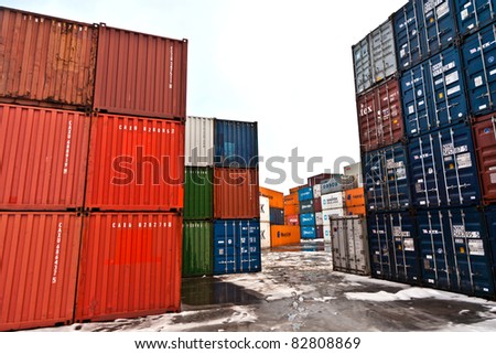 MAINZ, GERMANY - JANUARY 1: container in harbor in Winter on January, 1, 2010 in Mainz, Germany. It was constructed by Eduard Kreyssig between 1880 and 1887 and placed on an old roman war harbor.