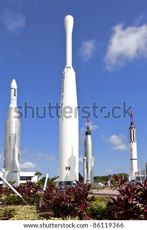 ORLANDO, FLORIDA - JULY 25: The Rocket Garden at Kennedy Space Center features 8 authentic rockets from past space explorations on July 25, 2010 in Orlando, Florida.
