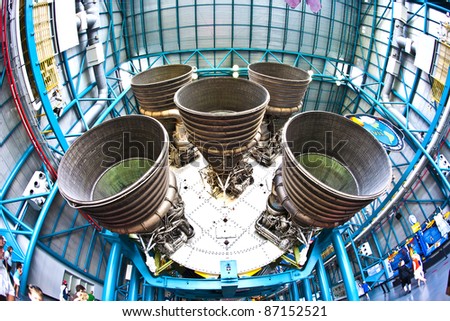 ORLANDO, FL - JULY 25: Engines of the Apollo rocket in detail at Apollo space center in the Kennedy space center complex on July 25, 2010 in Orlando, Florida. The center is open for public.