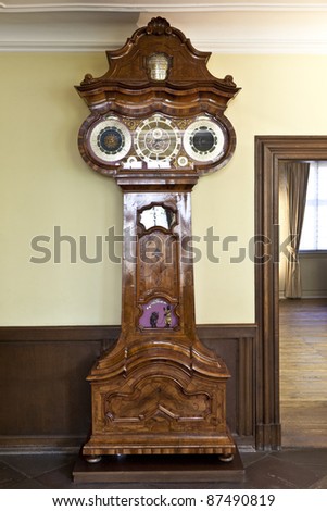 FRANKFURT, GERMANY OCTOBER 22: astronomical clock in the Goethe museum on October 22,2011 in Frankfurt, Germany. The clock was built in 1746 on a design of Court Councillor Wilhelm Friedrich Huesgen.