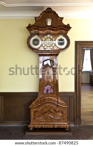 FRANKFURT, GERMANY OCTOBER 22: astronomical clock in the Goethe museum on October 22,2011 in Frankfurt, Germany. The clock was built in 1746 on a design of Court Councillor Wilhelm Friedrich Huesgen.