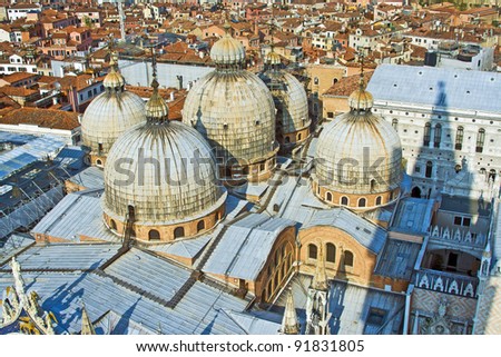 Similar – Foto Bild mit Blick auf die Markuskirche in Venedig vom Campanile de San Marco