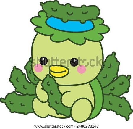 
Kawaii japanese mythology Kappa sticker cute.
Cute kappa mascot ghost japanese.
Kappa in the middle of cucumbers.