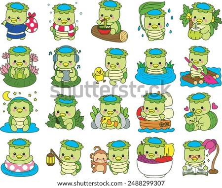 
Kawaii japanese mythology Kappa sticker cute.
Cute kappa mascot ghost japanese.