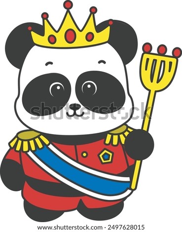 Illustration of cute panda costume icon.
Funny panda in outfit costume stickers.
A little panda wearing prince costume