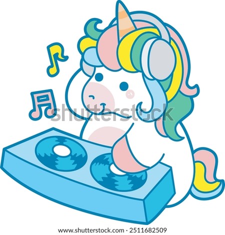 Illustration of cute unicorn activities icon.
Funny rainbow unicorn daily routine stickers.
Unicorn playing CD in the clubbing