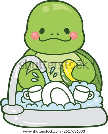 Kawaii turtle daily life sticker cute.
Cute turtle mascot illustrations.
Turtle cleaning the plates with sponge